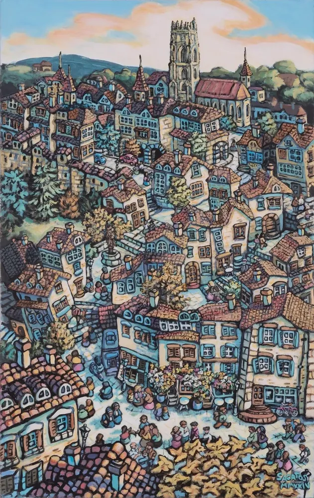 Steven Sacatos: painting of Fribourg’s old town
